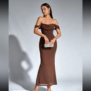 Elegant Strapless Brown Dress